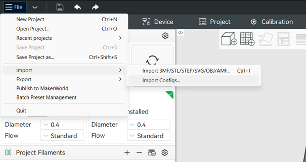 Import Configs